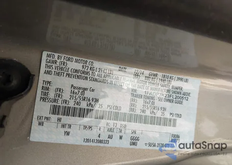 2015 Ford Focus Se из США, поврежденный, VIN 1FADP3K23FL200512